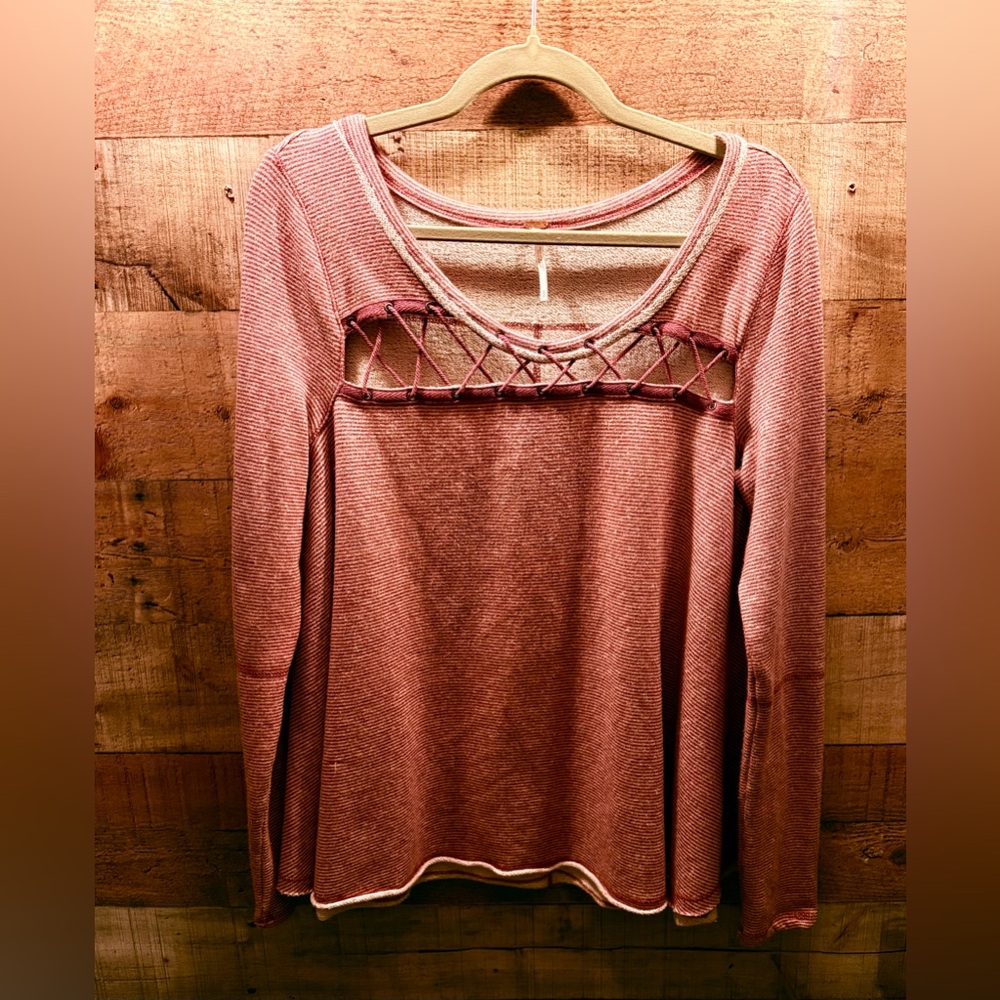 Free People Lacey Love Pullover S | Berry Boho Fall Sweater